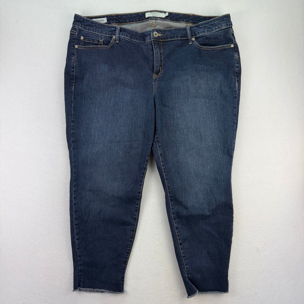 Torrid Boyfriend Jeans Dark Wash Denim Cropped Frayed Hem Plus Size 24